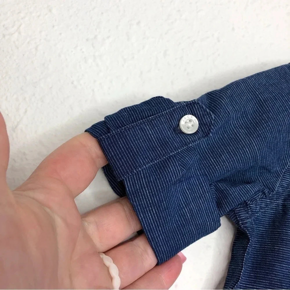 NWT Janie and Jack shirt roll-cuff navy blue striped button up size 3-6 months - Picture 11 of 11